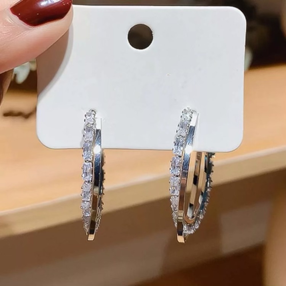 18k WG Plated Emerald Cut White Sapphire Hoop Earrings